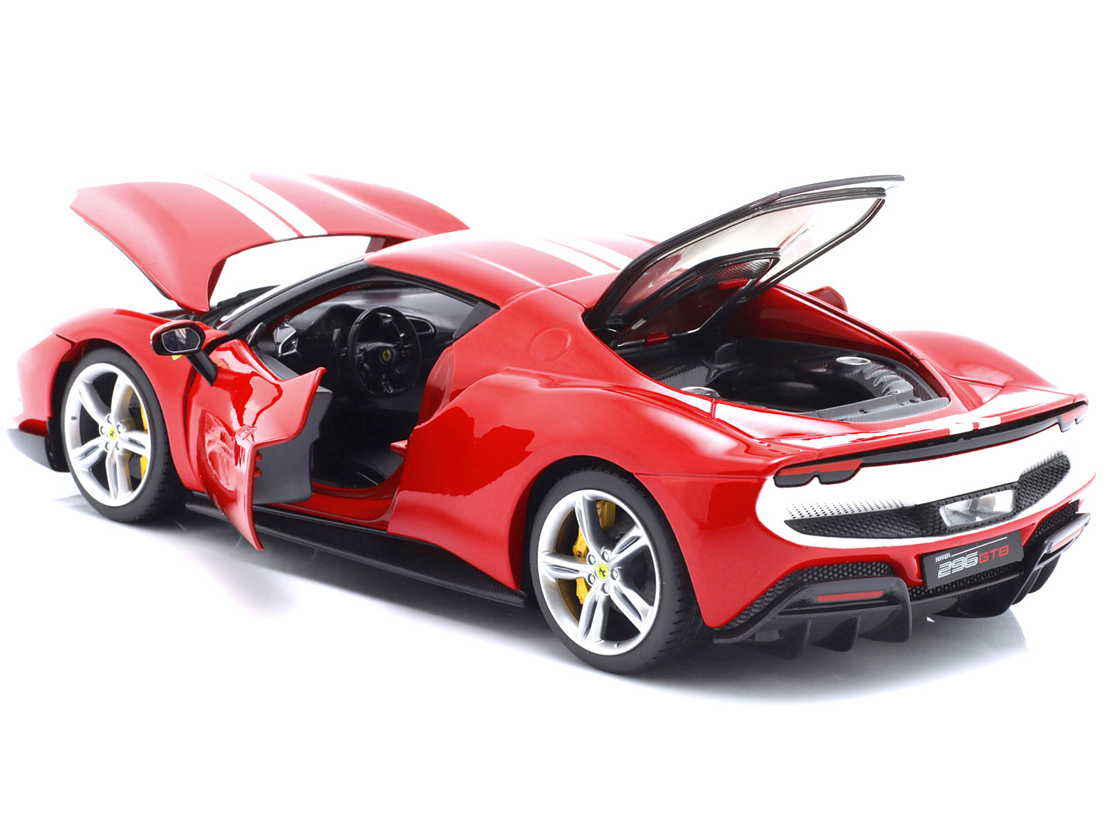 Ferrari 296 GTB Assetto Fiorano Red with White Stripes "Race + Play" Series 1/18 Diecast Model Car by Bburago - image 2