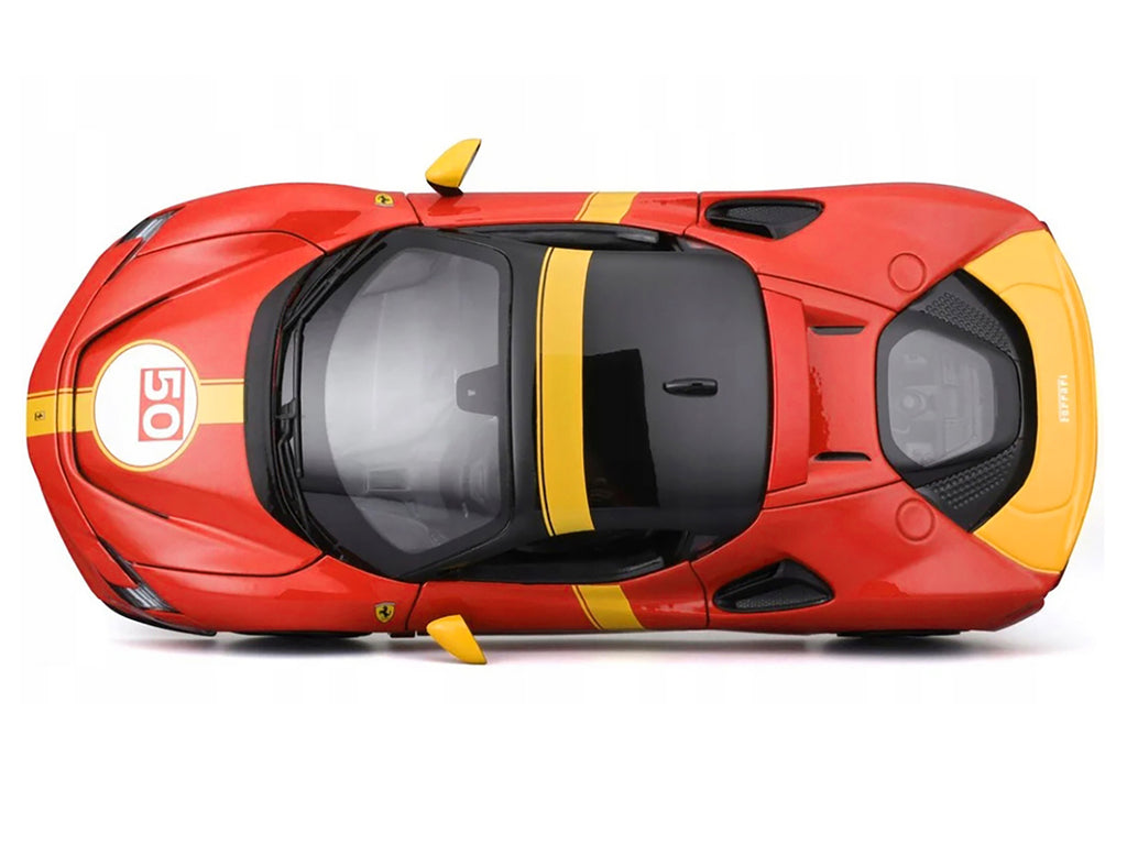 Ferrari SF90 Stradale Assetto Fiorano #50 Red with Black Top and Yellow Stripes "Race + Play" Series 1/18 Diecast Model Car by Bburago - image 5