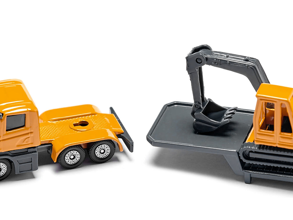 Truck with Low Loader Trailer and Excavator Yellow Diecast Model by Siku - image 4