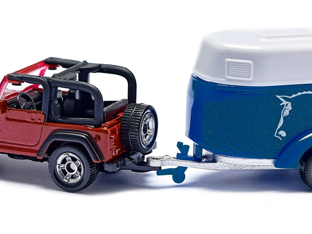 Jeep Red with Horse Trailer Blue and Horse Accessory Diecast Model by Siku - image 4