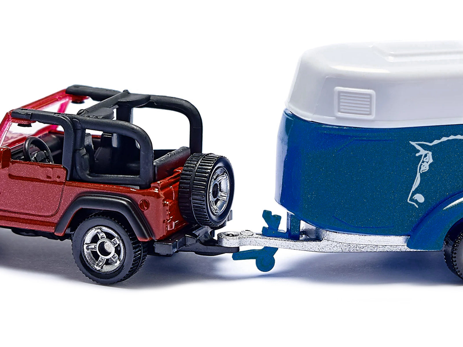 Jeep Red with Horse Trailer Blue and Horse Accessory Diecast Model by Siku - image 4