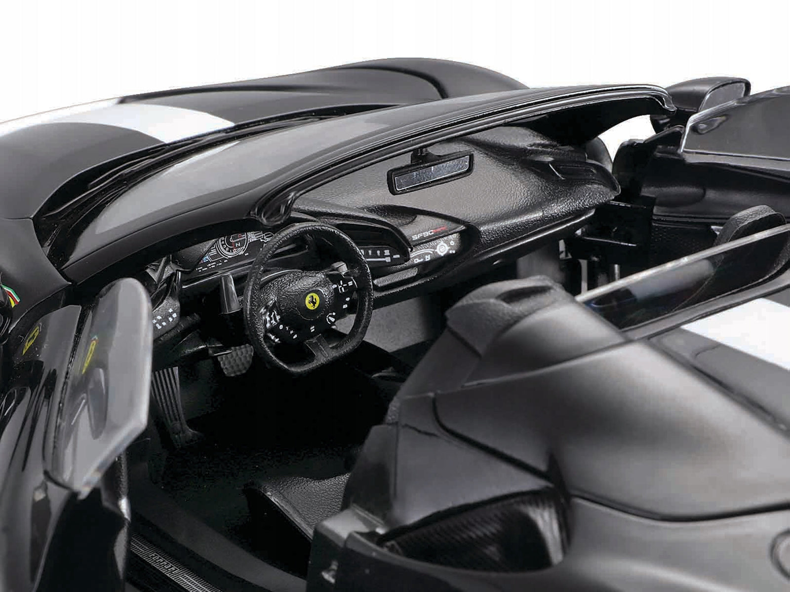 Ferrari SF90 Spider Assetto Fiorano Black Metallic with White Stripes "Signature Series" 1/18 Diecast Model Car by Bburago - image 2