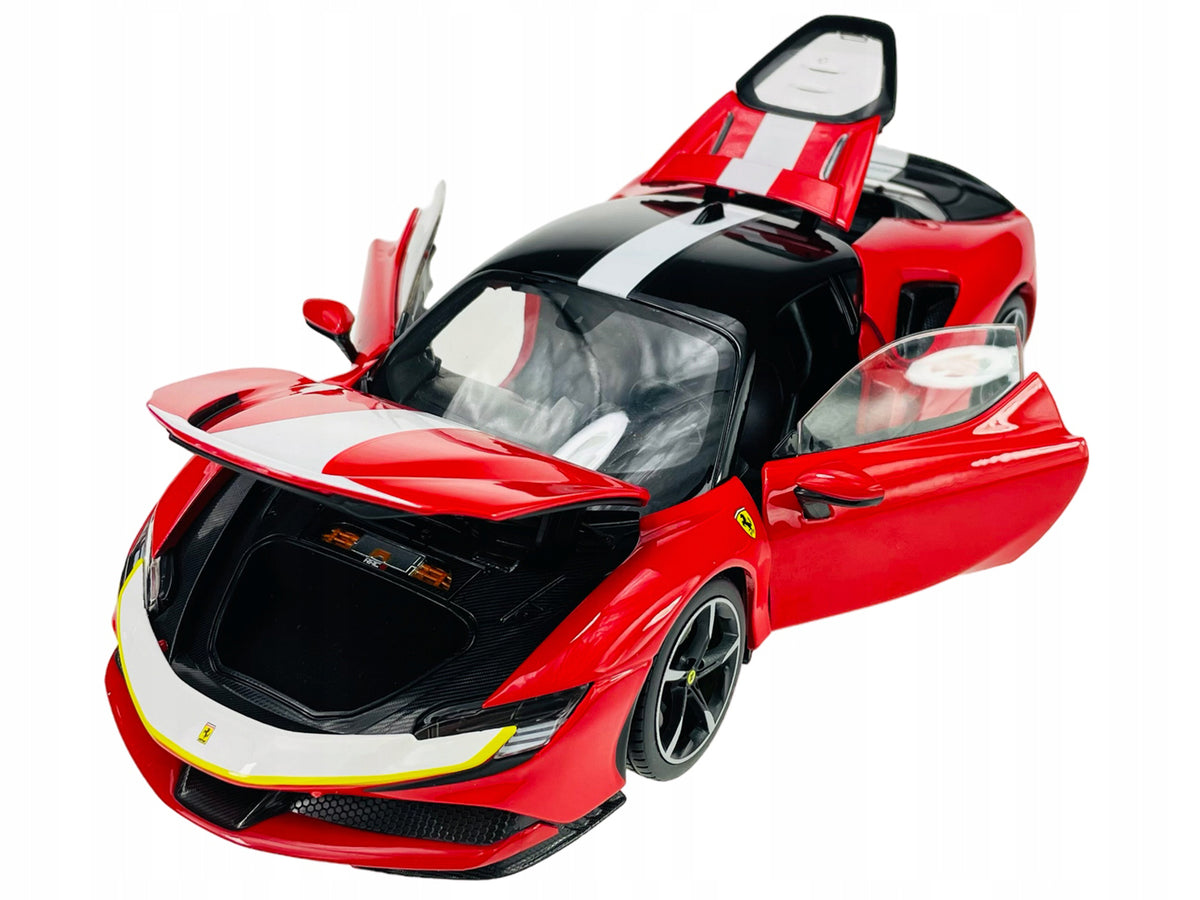 Ferrari SF90 Stradale Assetto Fiorano Red with White Stripes "Signature Series" 1/18 Diecast Model Car by Bburago - image 2