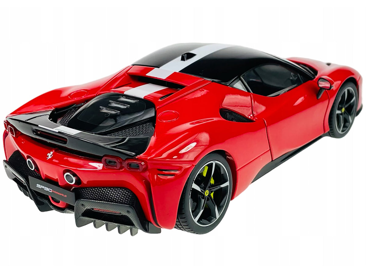 Ferrari SF90 Stradale Assetto Fiorano Red with White Stripes "Signature Series" 1/18 Diecast Model Car by Bburago - image 4