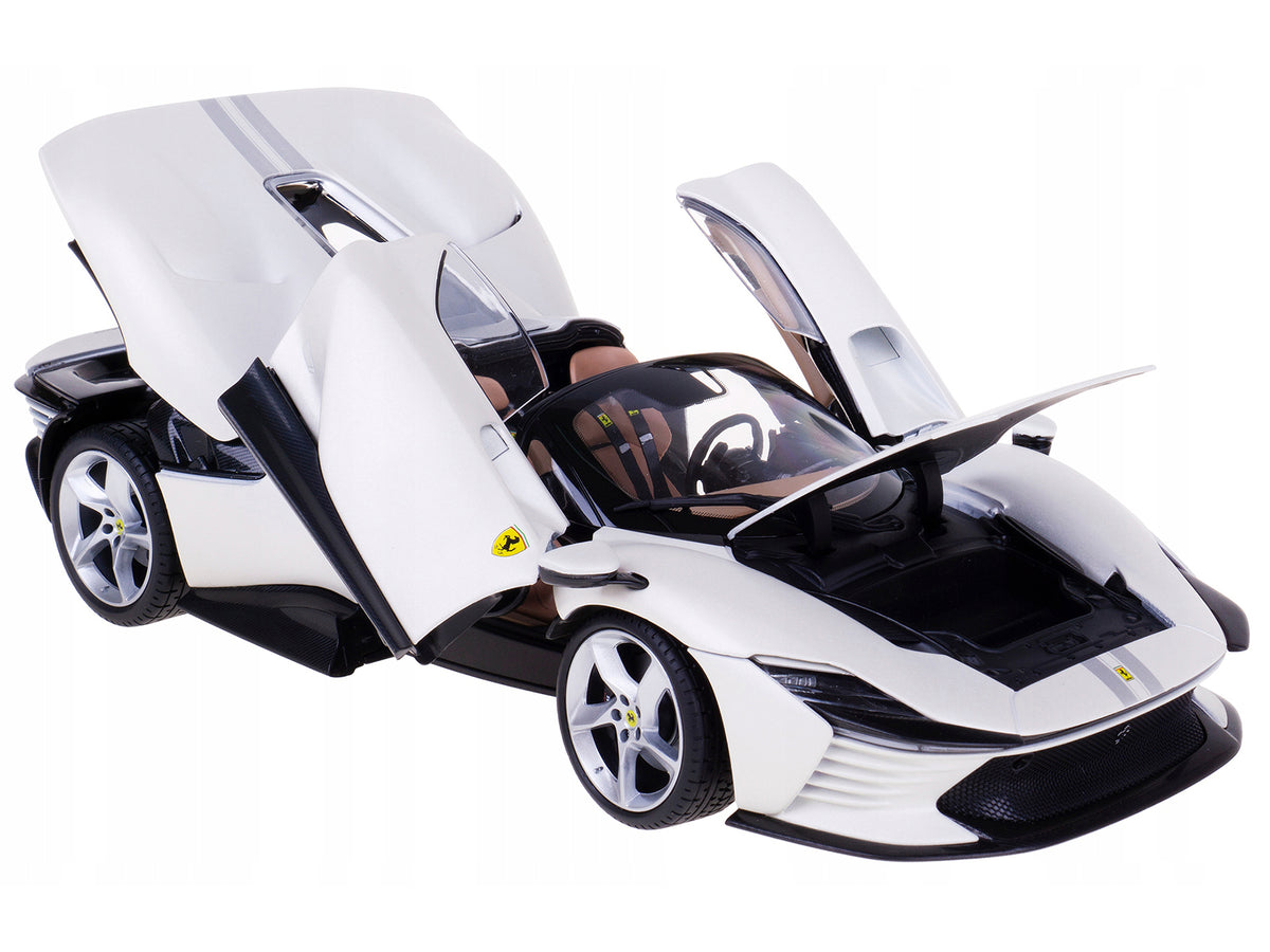 Ferrari Daytona SP3 White Metallic with Silver Stripes "Signature Series" 1/18 Diecast Model Car by Bburago - image 2