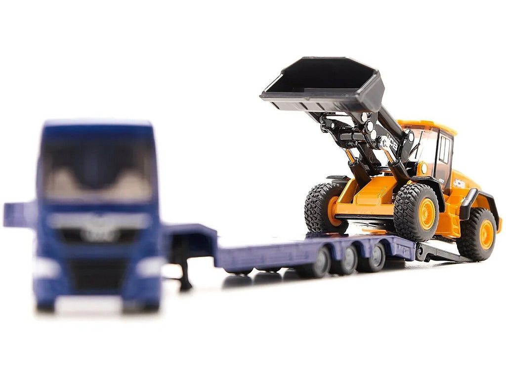 MAN Truck Blue Metallic with Low Loader Trailer and JCB 457 Wheel Loader Yellow 1/87 (HO) Diecast Model by Siku - image 2