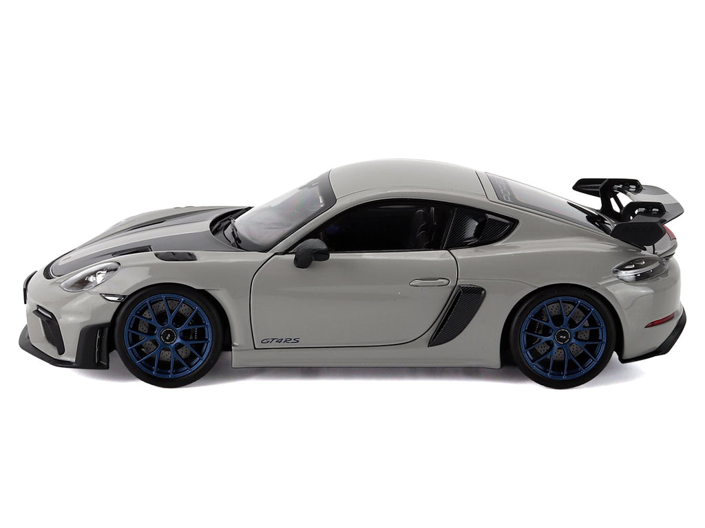 2023 Porsche Cayman GT4 RS Weissach Pack Chalk Gray with Carbon Hood Stripes 1/18 Diecast Model Car by Norev - image 5