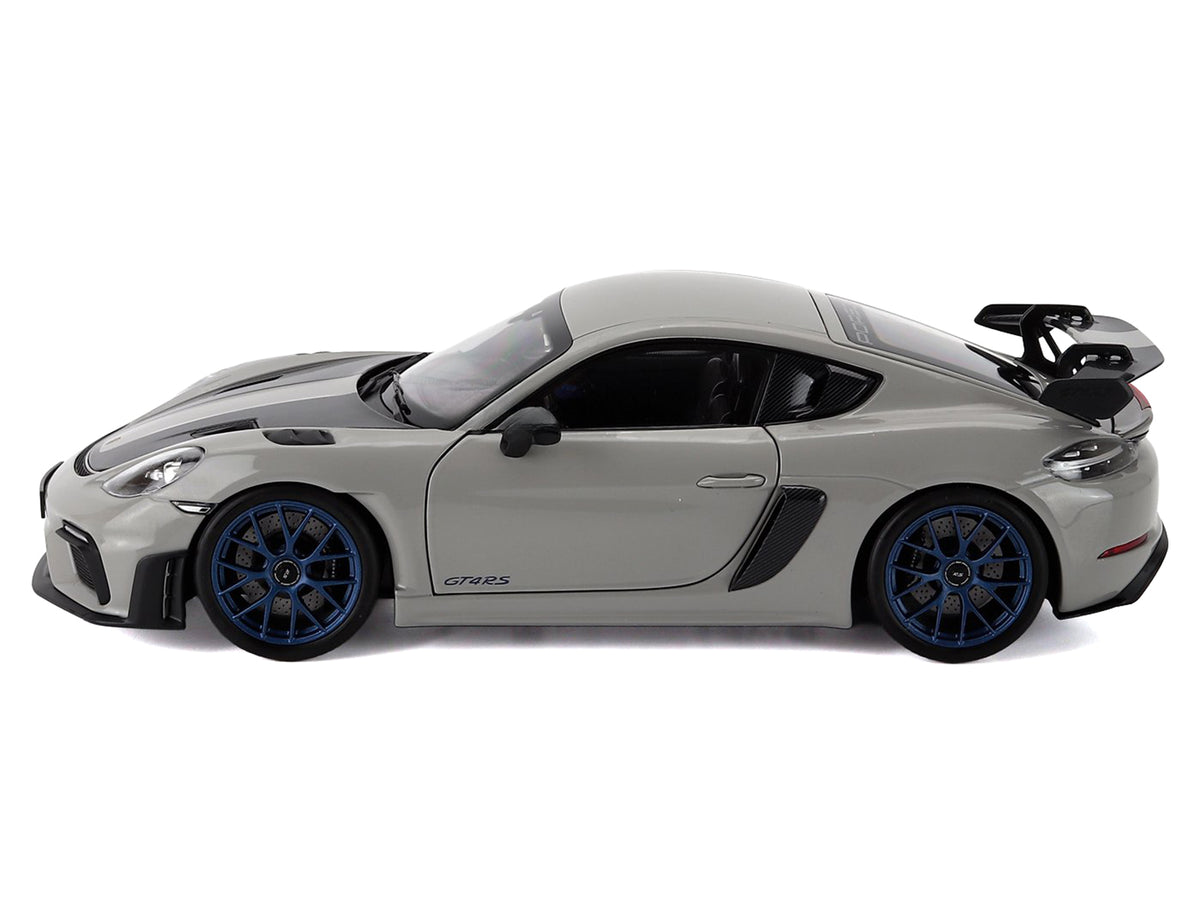 2023 Porsche Cayman GT4 RS Weissach Pack Chalk Gray with Carbon Hood Stripes 1/18 Diecast Model Car by Norev - image 5