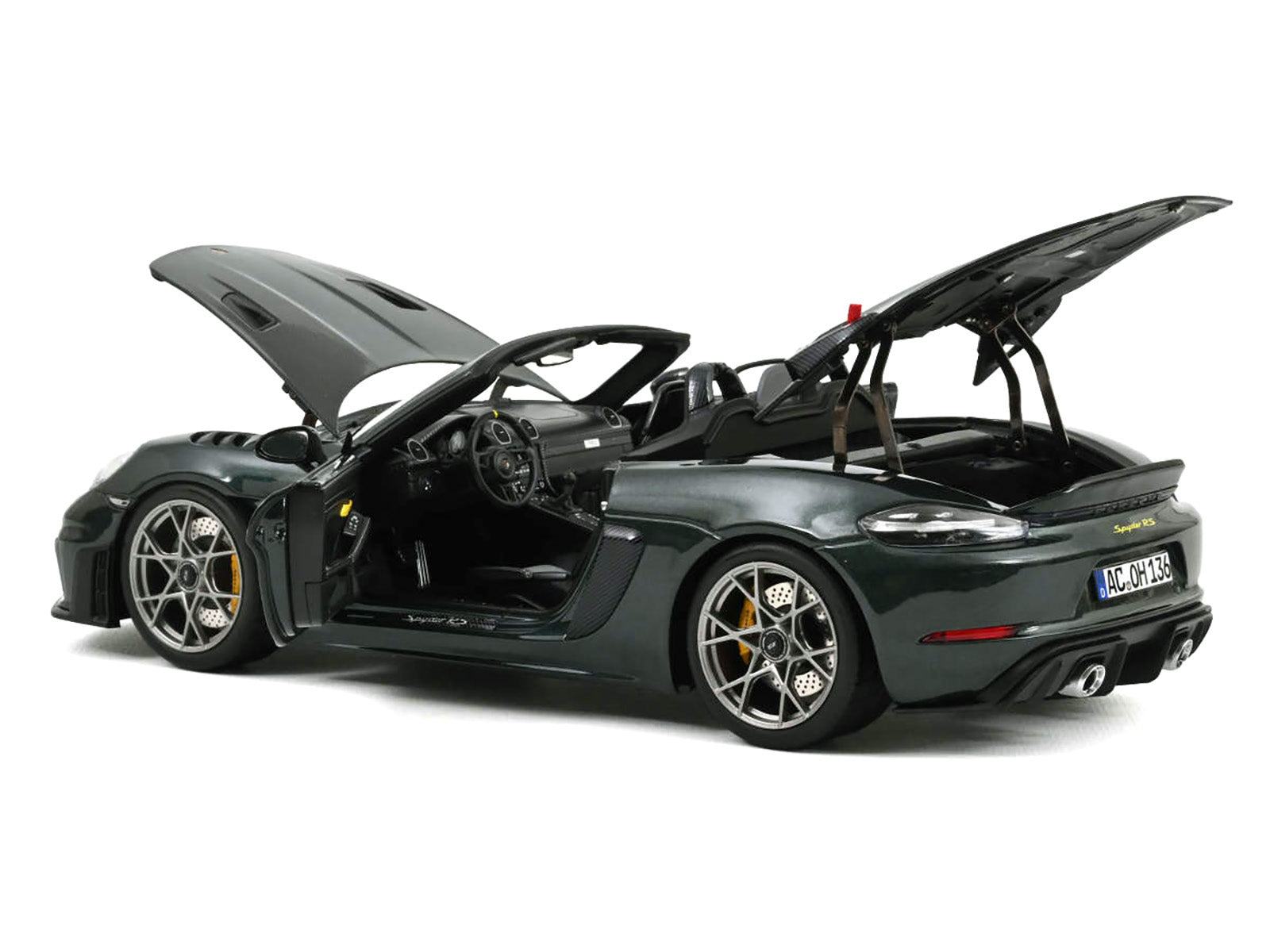 2023 Porsche 718 Spyder RS Weissach Pack Forest Green Metallic with Carbon Hood Stripes 1/18 Diecast Model Car by Norev - image 2