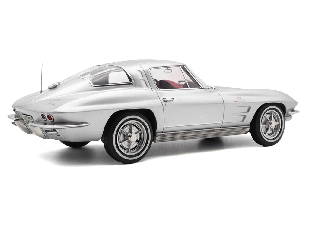 1963 Chevrolet Corvette Sting Ray Sebring Silver Metallic with Red Interior 1/18 Diecast Model Car by Norev - image 4