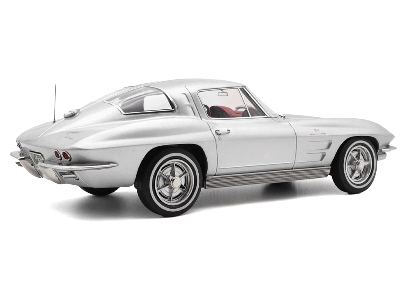 1963 Chevrolet Corvette Sting Ray Sebring Silver Metallic with Red Interior 1/18 Diecast Model Car by Norev - image 4