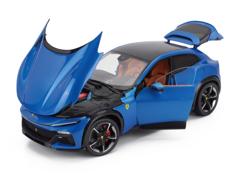 2022 Ferrari Purosangue Blu Corsa Blue Metallic with Black Top and Orange Interior 1/18 Diecast Model Car by Polistil - image 2