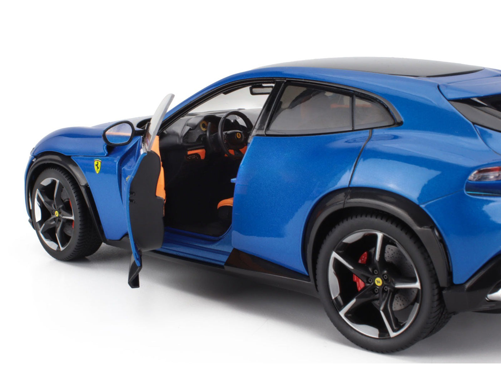2022 Ferrari Purosangue Blu Corsa Blue Metallic with Black Top and Orange Interior 1/18 Diecast Model Car by Polistil - image 3