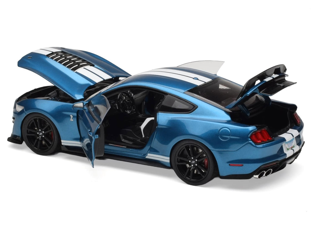 2022 Ford Mustang Shelby GT500 Blue Metallic with White Stripes 1/18 Diecast Model Car by IXO Models - image 3