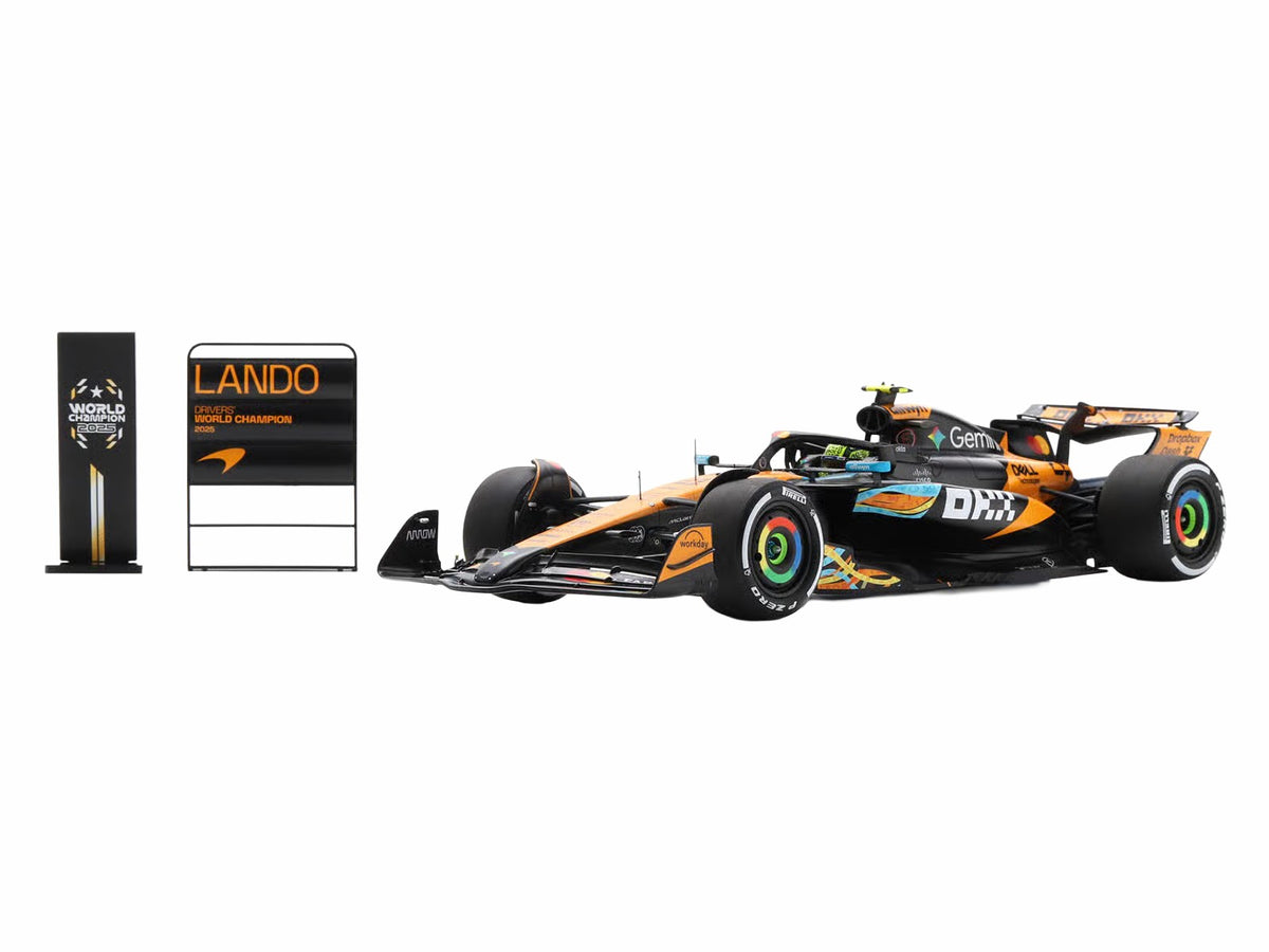 McLaren MCL39 #4 Lando Norris 3rd Place Formula One F1 "Abu Dhabi GP GP" (2025) "Drivers' World Champion 2025" with Pit Board and Acrylic Display Case 1/18 Model Car by Spark
