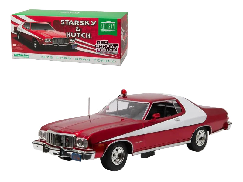 1976 Ford Gran Torino "Starsky and Hutch" Red Chrome Edition (TV Series 1975-79) 1/18 Diecast Model Car by Greenlight