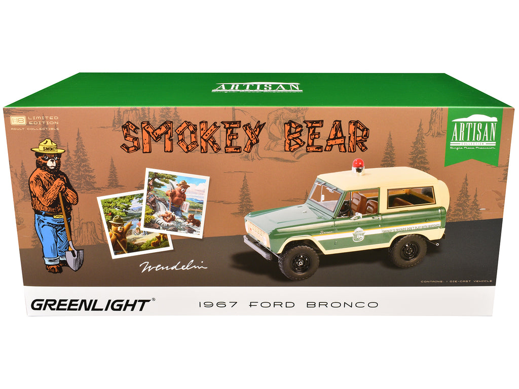 1967 Ford Bronco "Smokey Bear Forest Ranger" Green and Cream with White Stripes "Artisan Collection" 1/18 Diecast Model Car by Greenlight - image 3