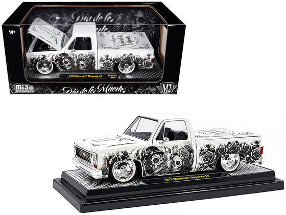 1973 Chevrolet Cheyenne 10 Pickup "Dia de los Muertos" White 1/24 Limited Edition Diecast by M2 Machines