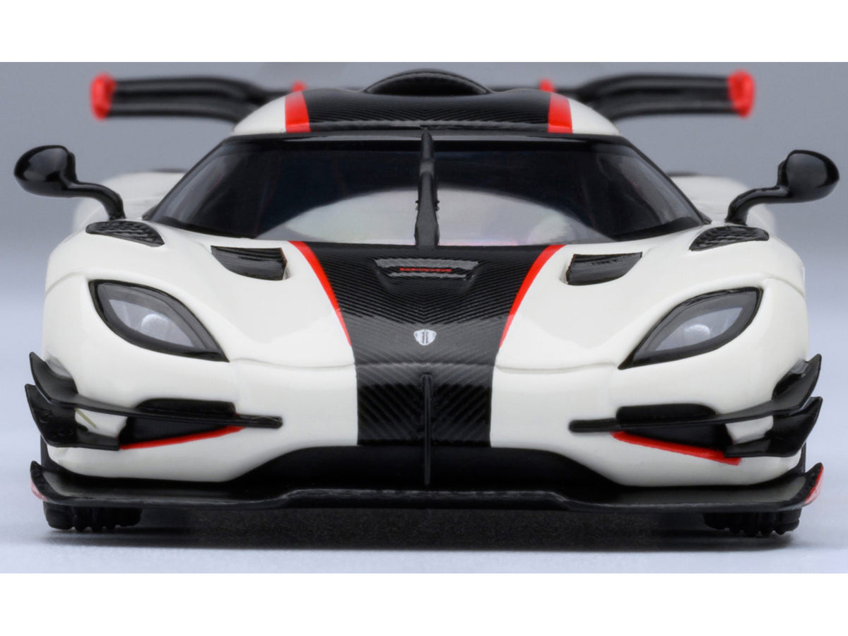 Koenigsegg One:1 Pebble White with Carbon and Red Stripes 1/64 Model Car by Autoart - image 4