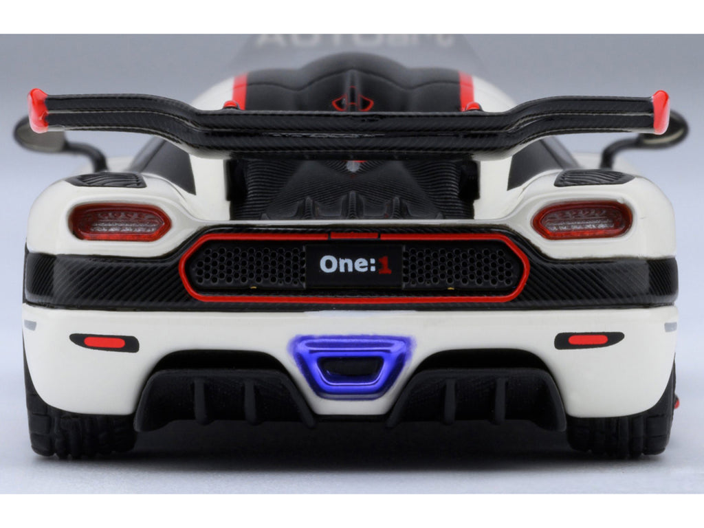 Koenigsegg One:1 Pebble White with Carbon and Red Stripes 1/64 Model Car by Autoart - image 5