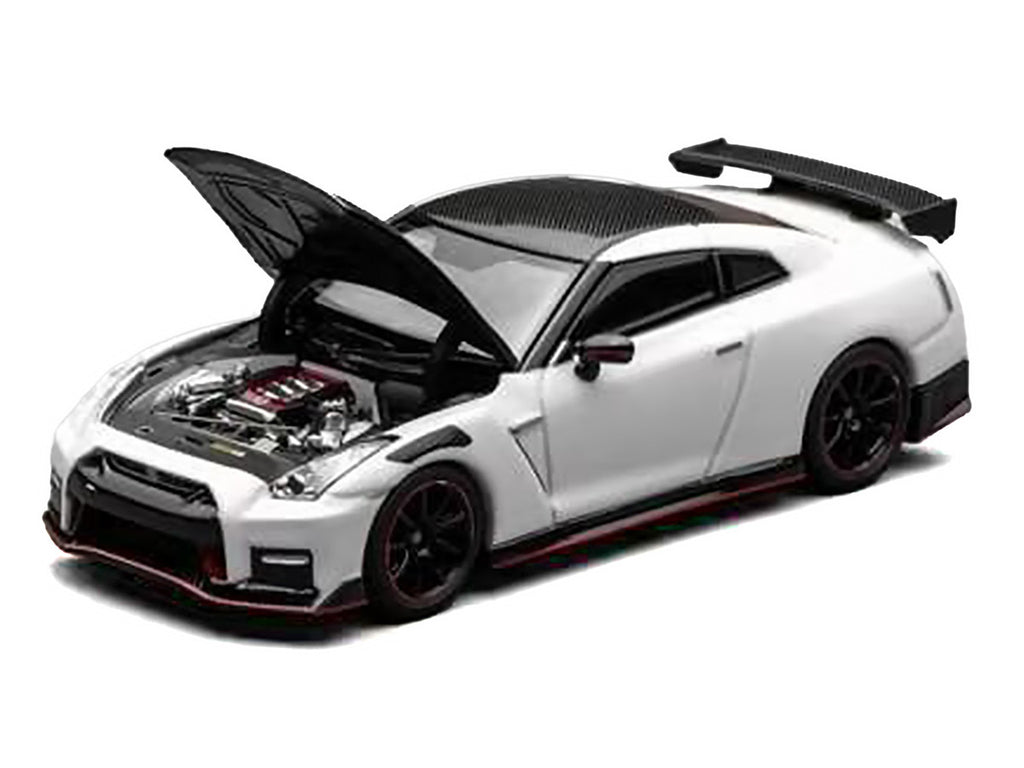 2022 Nissan GT-R Nismo (R35) RHD (Right Hand Drive) Brilliant White Pearl with Carbon Hood and Top "Senior 64" Series 1/64 Diecast Model Car by MotorHelix