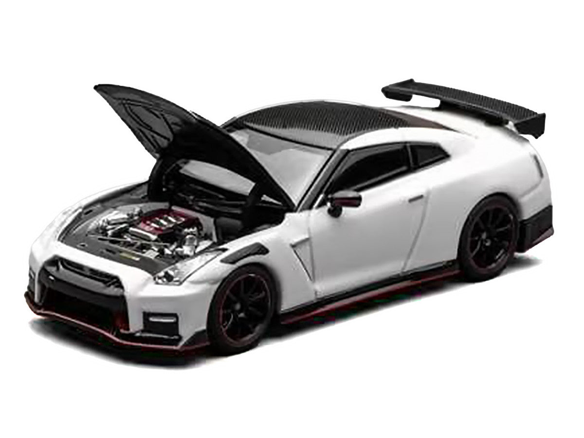 2022 Nissan GT-R Nismo (R35) RHD (Right Hand Drive) Brilliant White Pearl with Carbon Hood and Top "Senior 64" Series 1/64 Diecast Model Car by MotorHelix