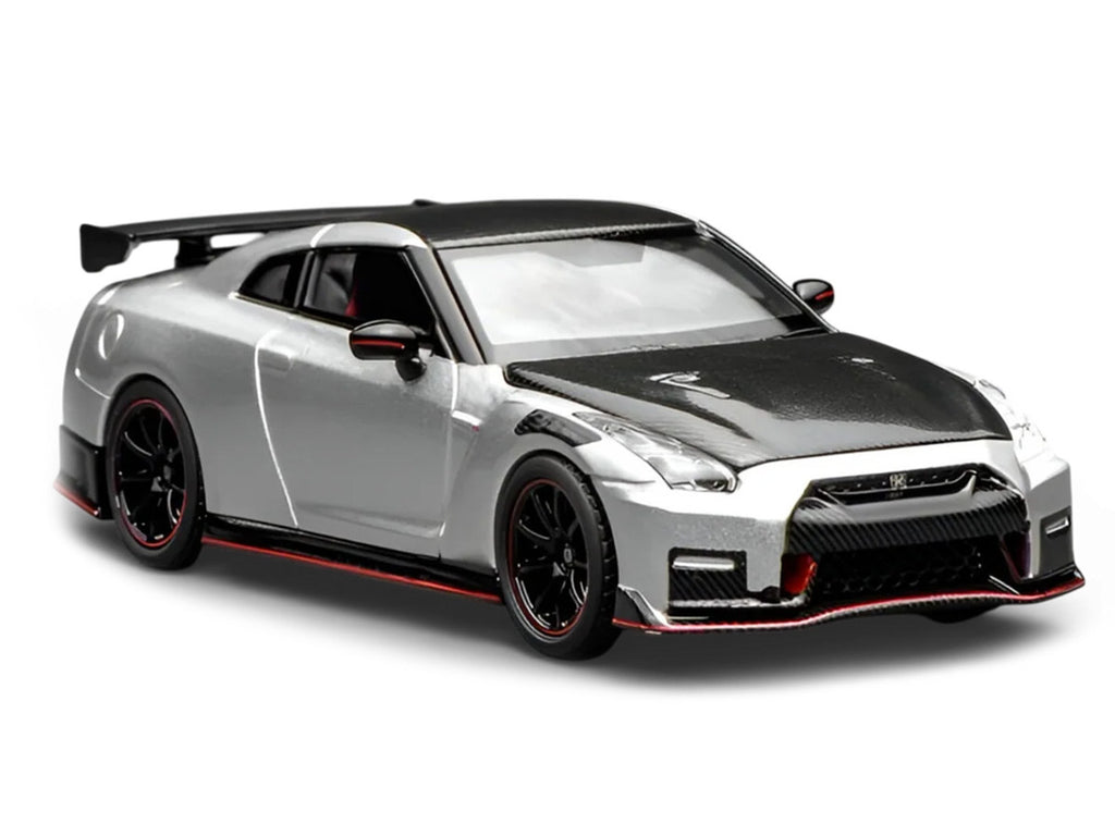 2022 Nissan GT-R Nismo (R35) RHD (Right Hand Drive) Ultimate Metal Silver Metallic with Carbon Hood and Top "Senior 64" Series 1/64 Diecast Model Car by MotorHelix