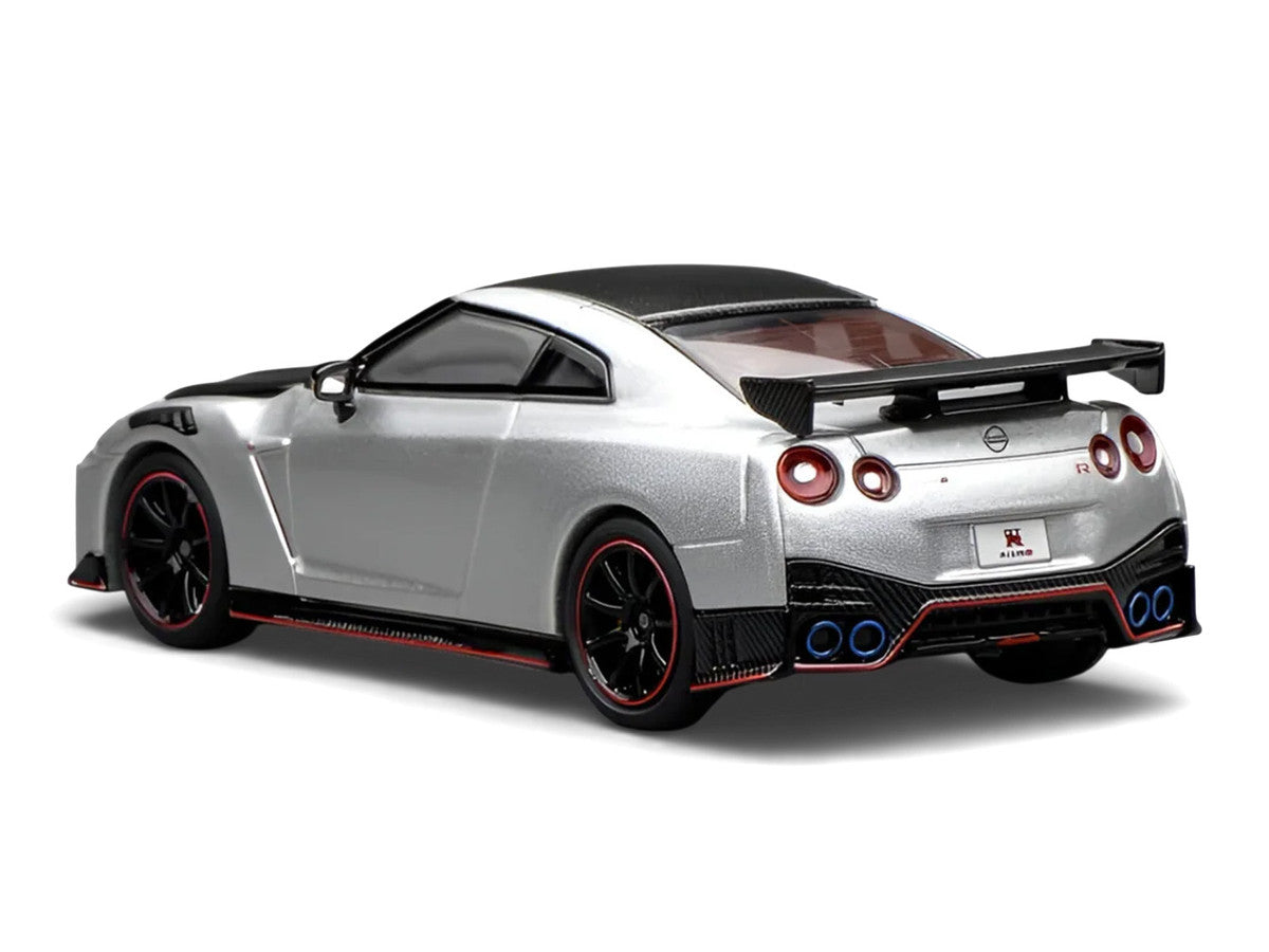 2022 Nissan GT-R Nismo (R35) RHD (Right Hand Drive) Ultimate Metal Silver Metallic with Carbon Hood and Top "Senior 64" Series 1/64 Diecast Model Car by MotorHelix