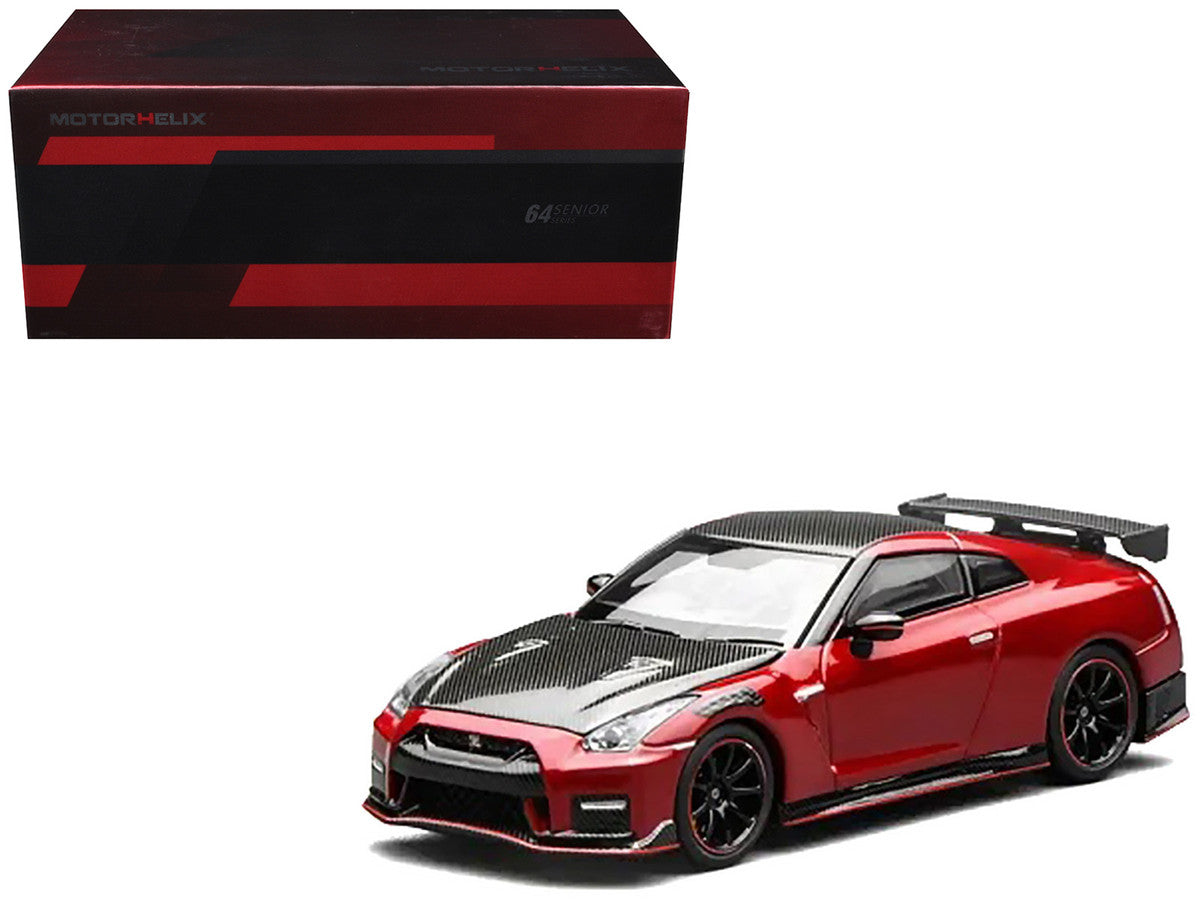 2022 Nissan GT-R Nismo (R35) RHD (Right Hand Drive) Vibrant Red with Carbon Hood and Top "Senior 64" Series 1/64 Diecast Model Car by MotorHelix