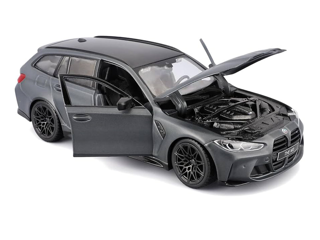 2023 BMW M3 Touring Matt Gray Metallic with Black Top 1/24 Diecast Model Car by Bburago - image 2