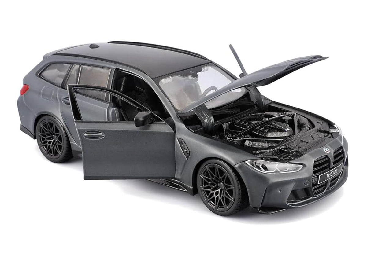 2023 BMW M3 Touring Matt Gray Metallic with Black Top 1/24 Diecast Model Car by Bburago - image 2