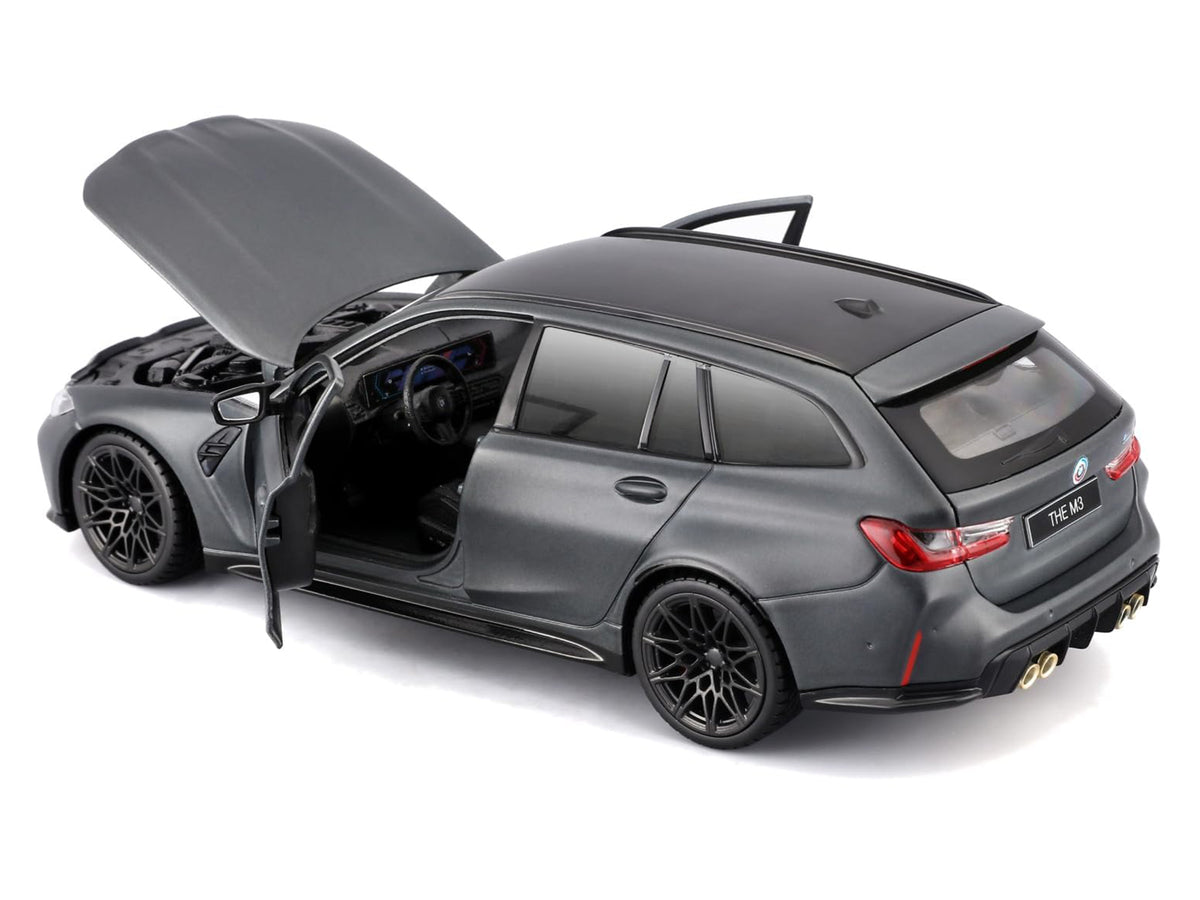 2023 BMW M3 Touring Matt Gray Metallic with Black Top 1/24 Diecast Model Car by Bburago - image 3