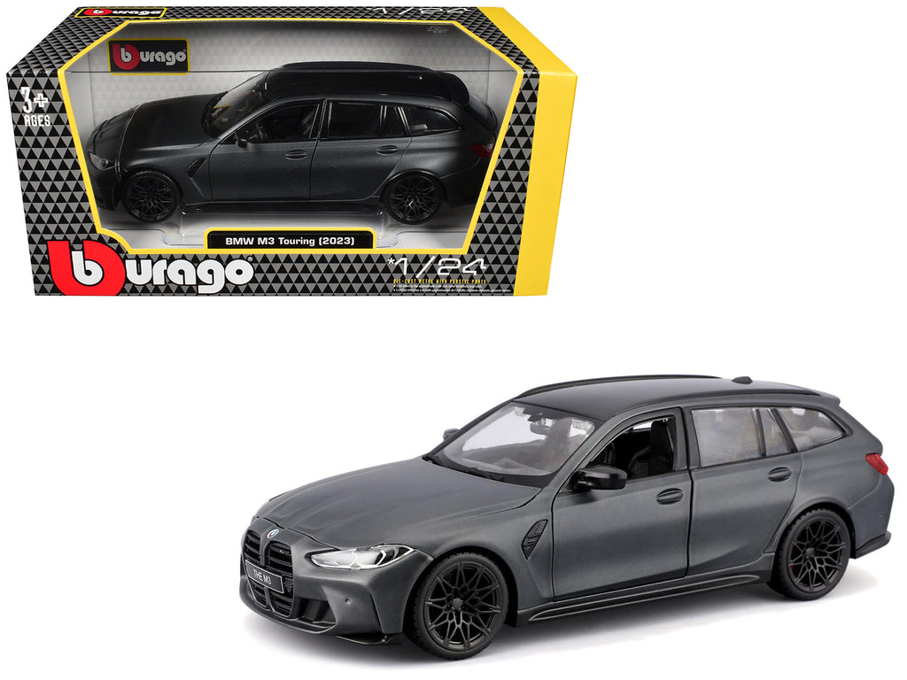 2023 BMW M3 Touring Matt Gray Metallic with Black Top 1/24 Diecast Model Car by Bburago