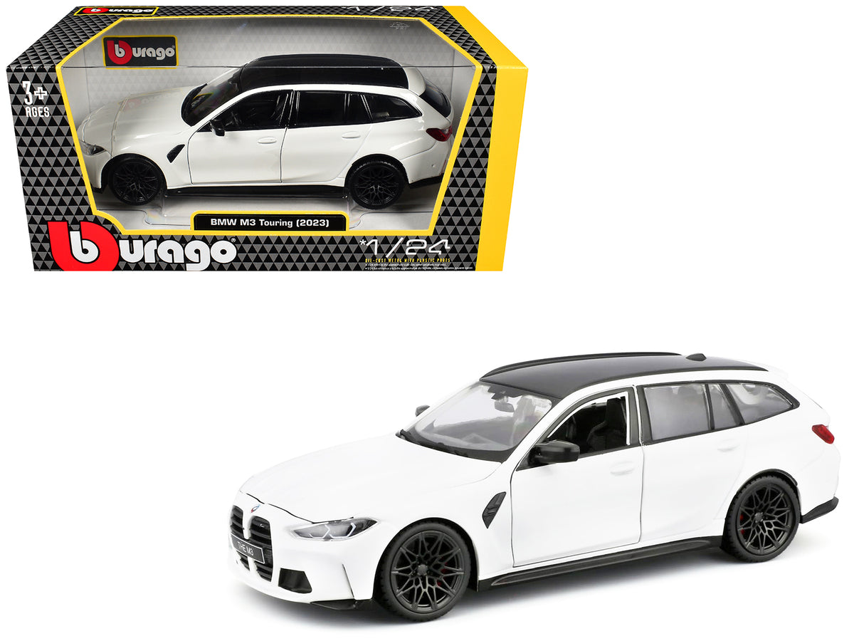 2023 BMW M3 Touring White with Black Top 1/24 Diecast Model Car by Bburago