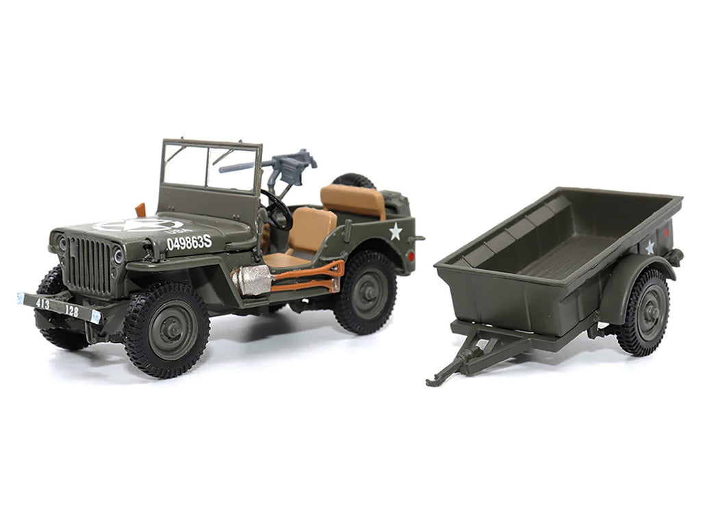 Willys Jeep 1/4-Ton Utility Truck Olive Drab with Trailer "United States Army" 1/43 Diecast Model by Militaria Die Cast - image 2