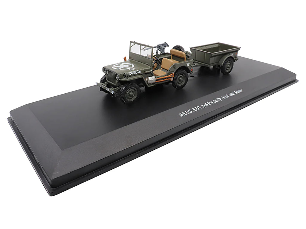 Willys Jeep 1/4-Ton Utility Truck Olive Drab with Trailer "United States Army" 1/43 Diecast Model by Militaria Die Cast - image 4