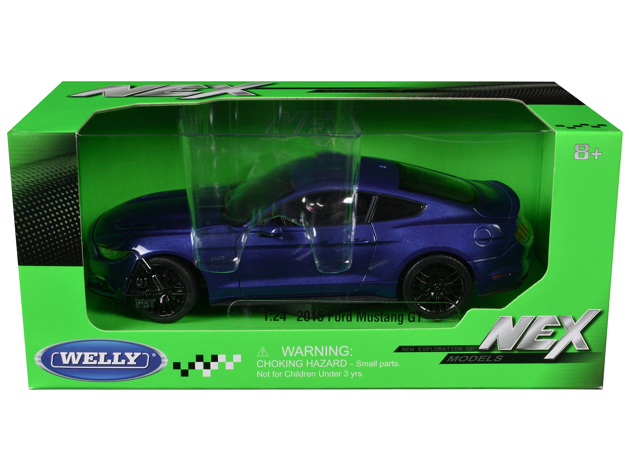 2015 Ford Mustang GT 5.0 Blue Metallic "NEX Models" Series 1/24 Diecast Model Car by Welly - image 3