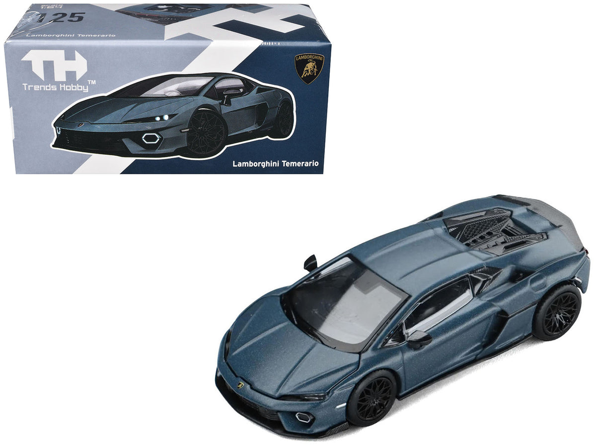 Lamborghini Temerario Matt Blue Metallic 1/64 Diecast Model Car by Trends Hobby