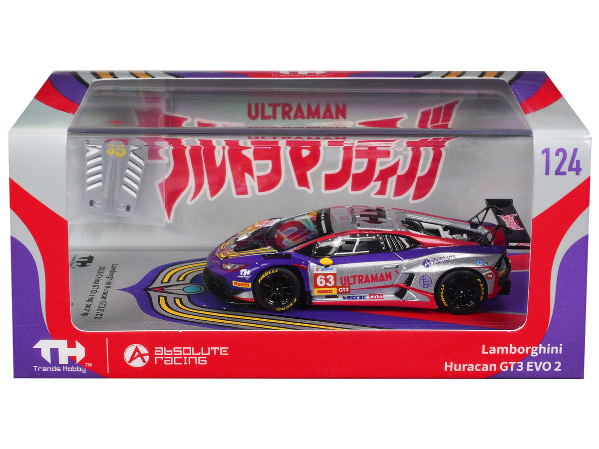 Lamborghini Huracan GT3 EVO 2 #63 Akash Nandy - Zhang Shi Mo "Ultraman" "China GT Championship" (2026) 1/64 Diecast Model Car by Trends Hobby