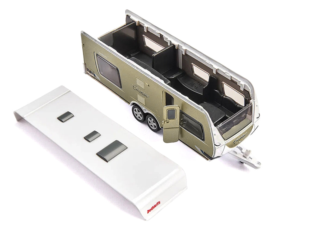Porsche Macan Turbo Maroon Metallic and Dethleffs Exclusiv Emotion Caravan with Figures and Camp Accessories Set 1/55 Diecast Model by Siku - image 2