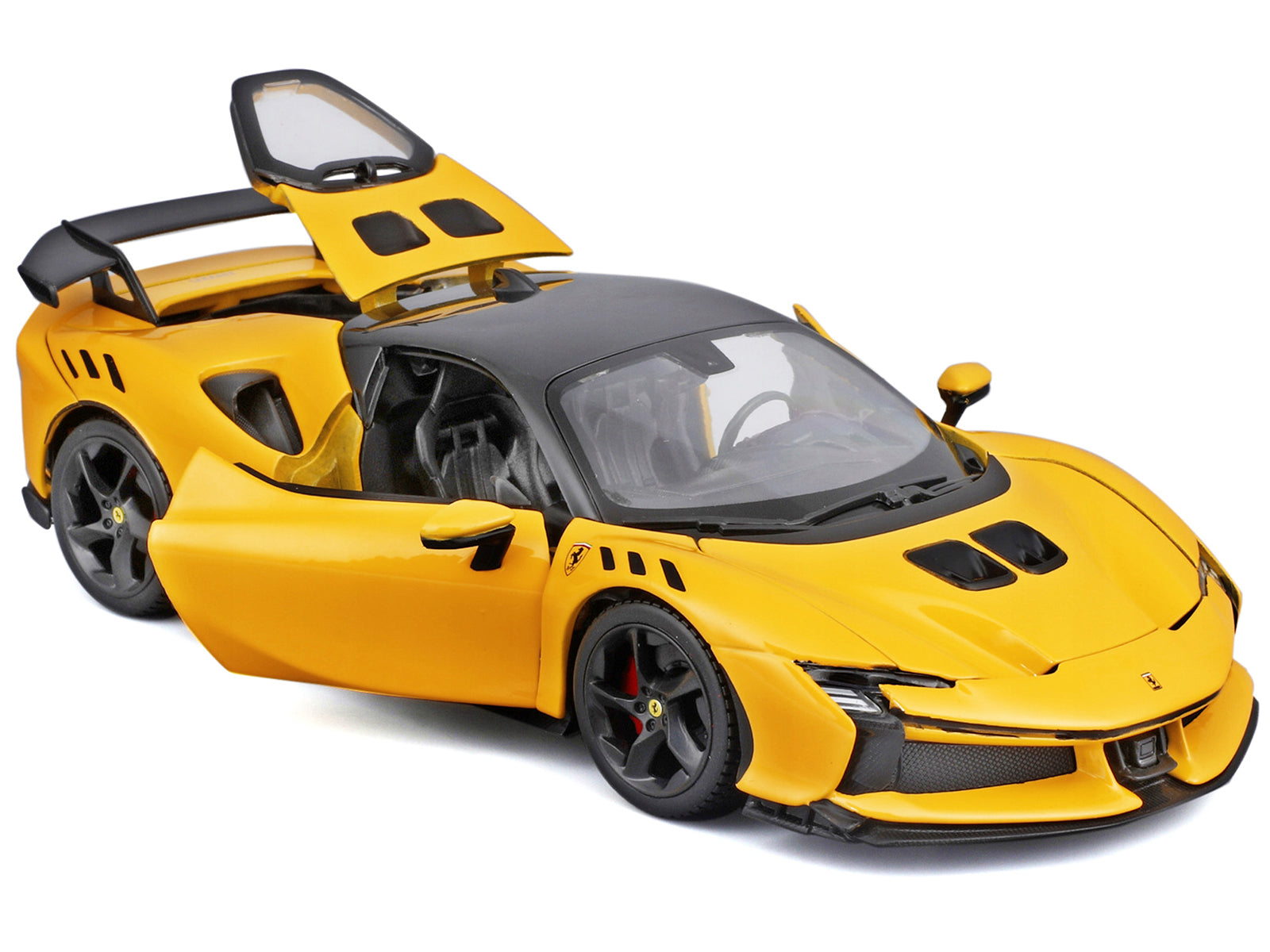Ferrari SF90 XX Stradale Yellow with Black Top "Race and Play" Series 1/24 Diecast Model Car by Bburago - image 2