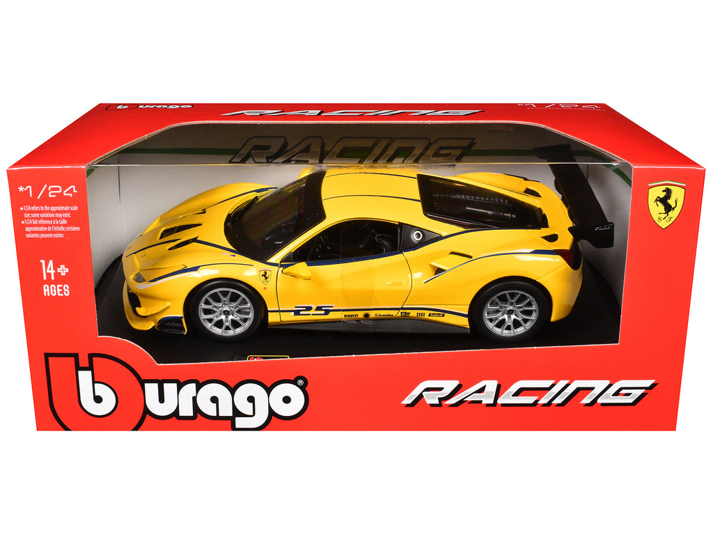 Ferrari 488 Challenge #25 Yellow with Blue Stripes "Ferrari Racing" 1/24 Diecast Model Car by Bburago - image 3
