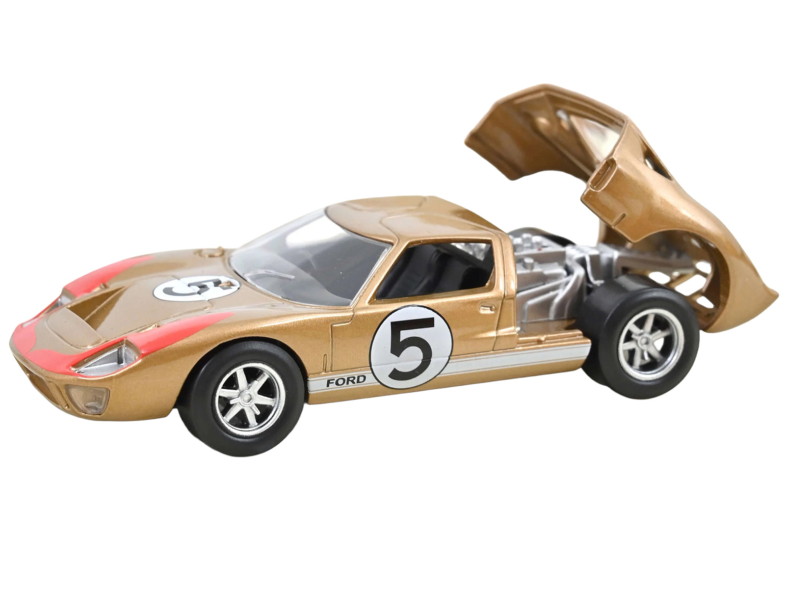 1966 Ford GT40 MKII #5 Kandy Gold Metallic with White Stripes and Red Graphics 1/43 Diecast Model Car by Norev - image 3