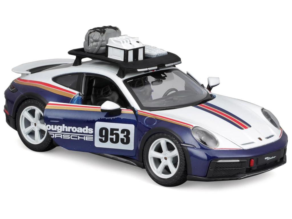 Porsche 911 Dakar #953 "Roughroads Porsche" Blue and White with Stripes and Roof Rack "Race" Series 1/24 Diecast Model Car by Bburago - image 2