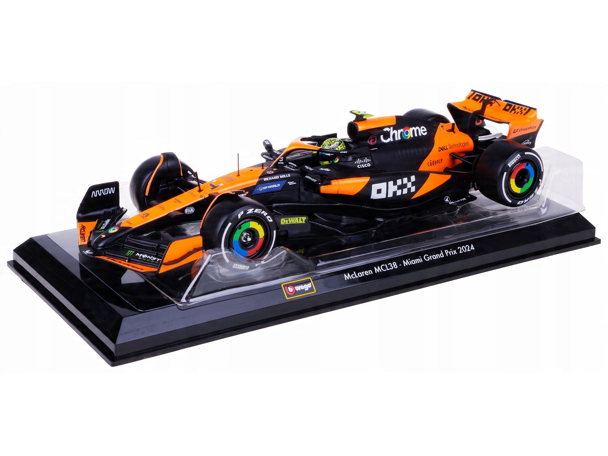 McLaren MCL38 #4 Lando Norris "OKX" Winner Formula One F1 "Miami GP" (2024) with Display Case 1/24 Diecast Model Car by Bburago - image 4