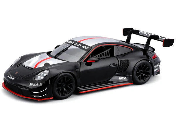 Porsche 911 GT3 R Black with Silver Hood and Top and Red Stripe "Race" Series 1/24 Diecast Model Car by Bburago - image 2