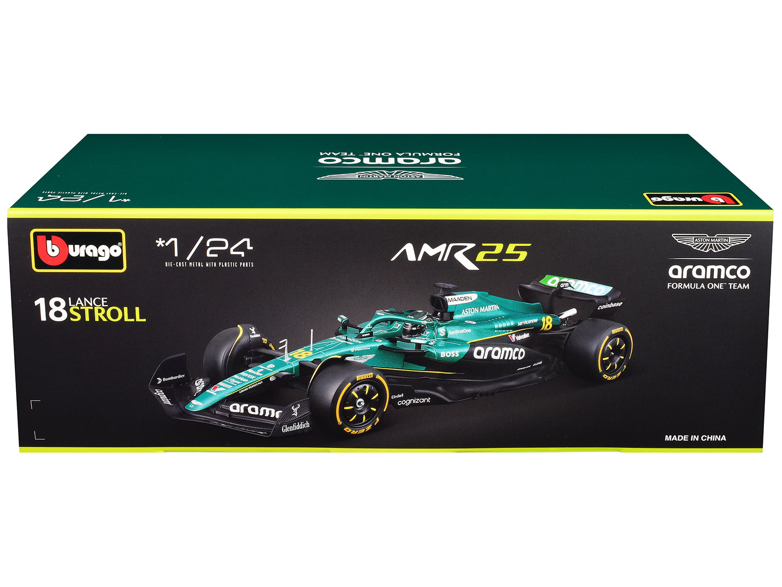 Aston Martin AMR25 #18 Lance Stroll "Aramco" Formula One F1 "World Championship" (2025) 1/24 Diecast Model Car by Bburago