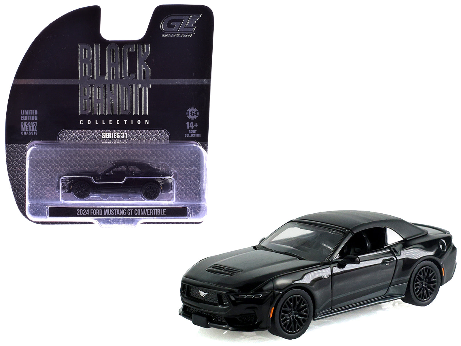 2024 Ford Mustang GT Convertible Black "Black Bandit" Series 31 1/64 Diecast Model Car by Greenlight