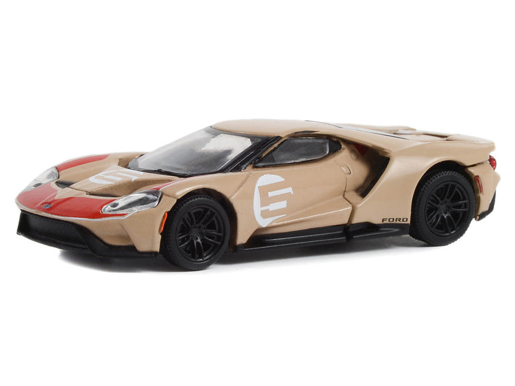2022 Ford GT Heritage Edition #5 Holman-Moody "1966 24 Hours of Le Mans Ford 1-2-3 Sweep Tribute" Gold Metallic with Red Accents "Hobby Exclusive" Series 1/64 Diecast Model Car by Greenlight - image 2
