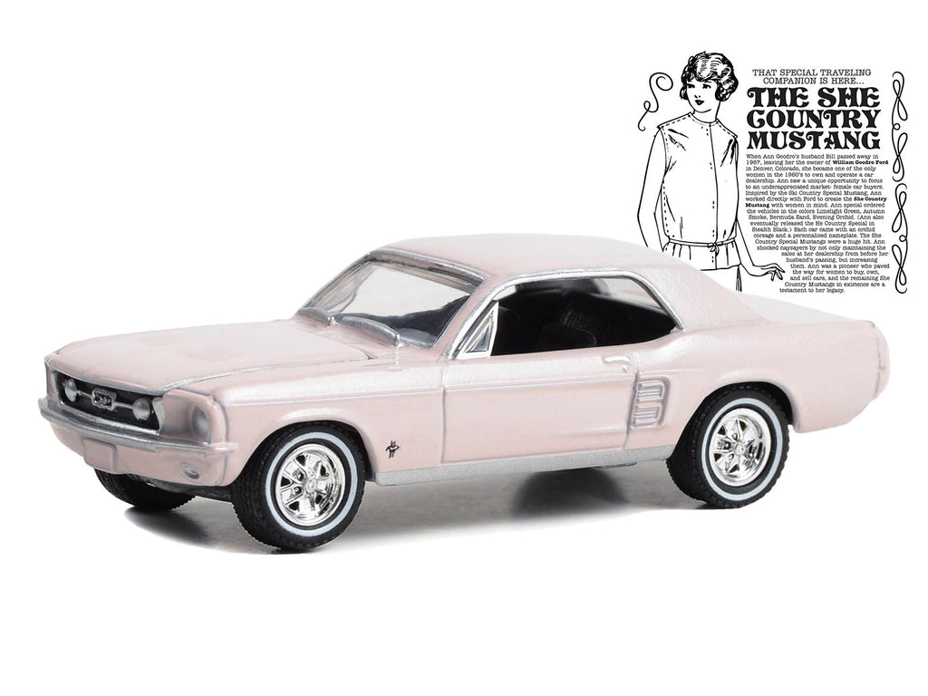 1967 Ford Mustang Coupe "She Country Special - Bill Goodro Ford Denver Colorado" Bermuda Sand "Hobby Exclusive" Series 1/64 Diecast Model Car by Greenlight - image 2